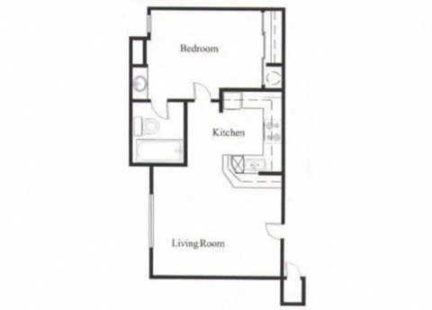 Floor plan for 1 bed, 1 bath, 470 sqft